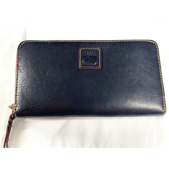 Dooney Bourke Black Florentine Leather Large Zip Around Clutch Wallet Wristlet - Picture 1 of 11